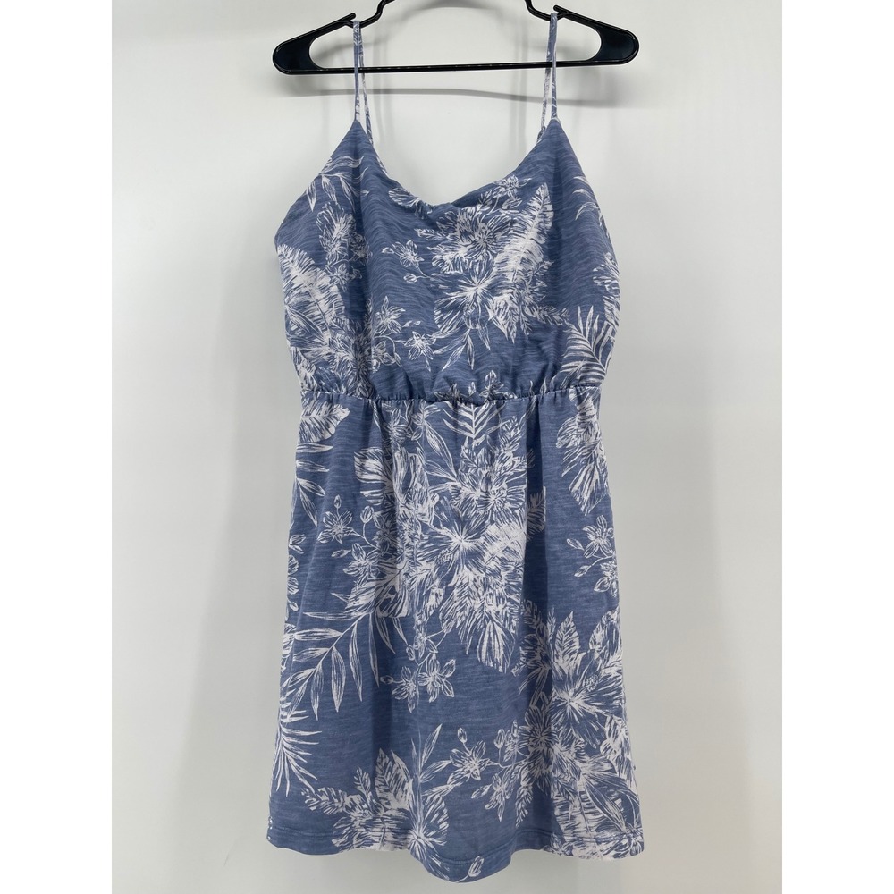 Old Navy Blue Palm Floral Sleeveless Knit Dress Elastic Waist Cotton Large